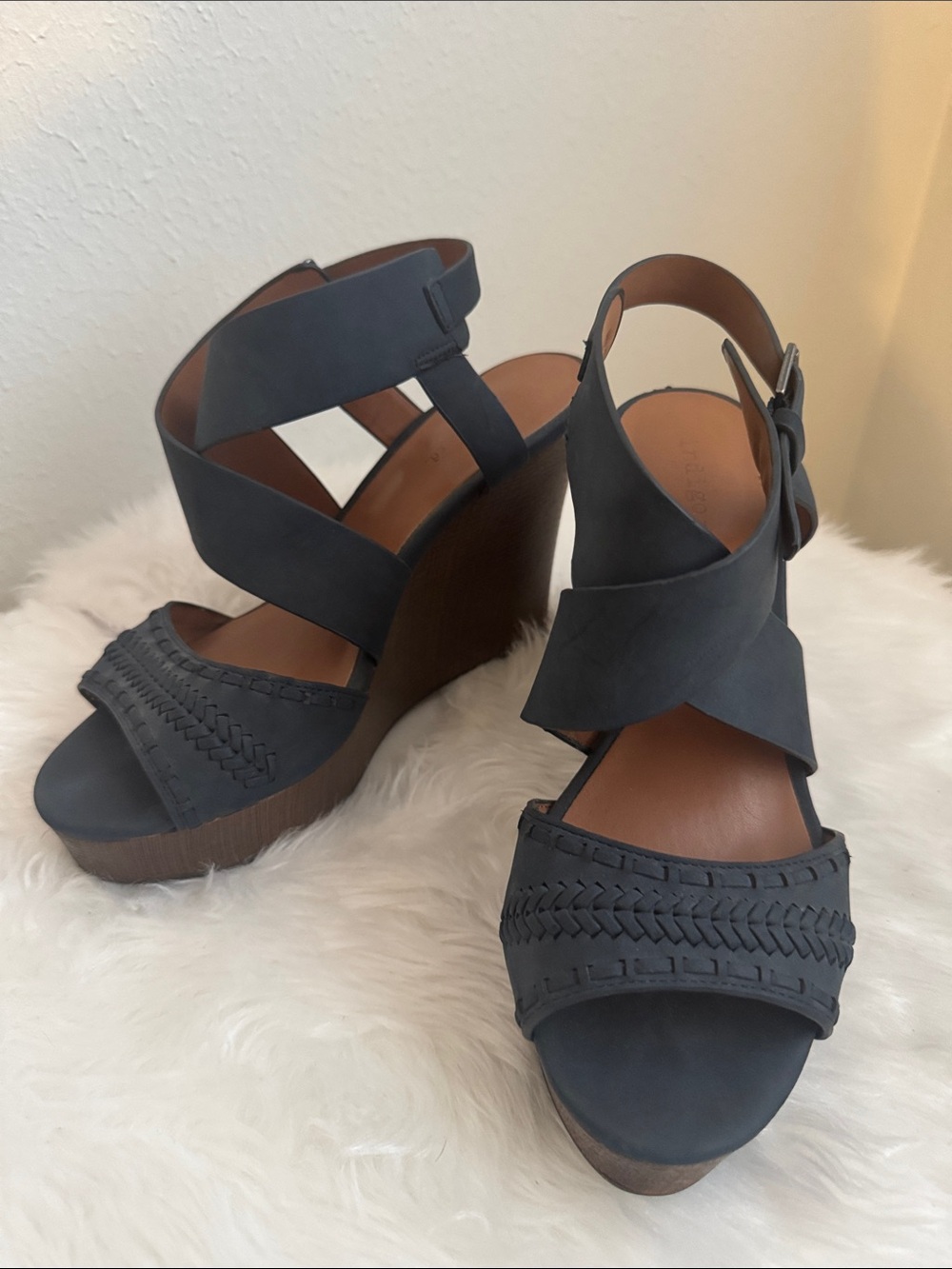 Indigo Wedge Sandals in Navy Blue - Women